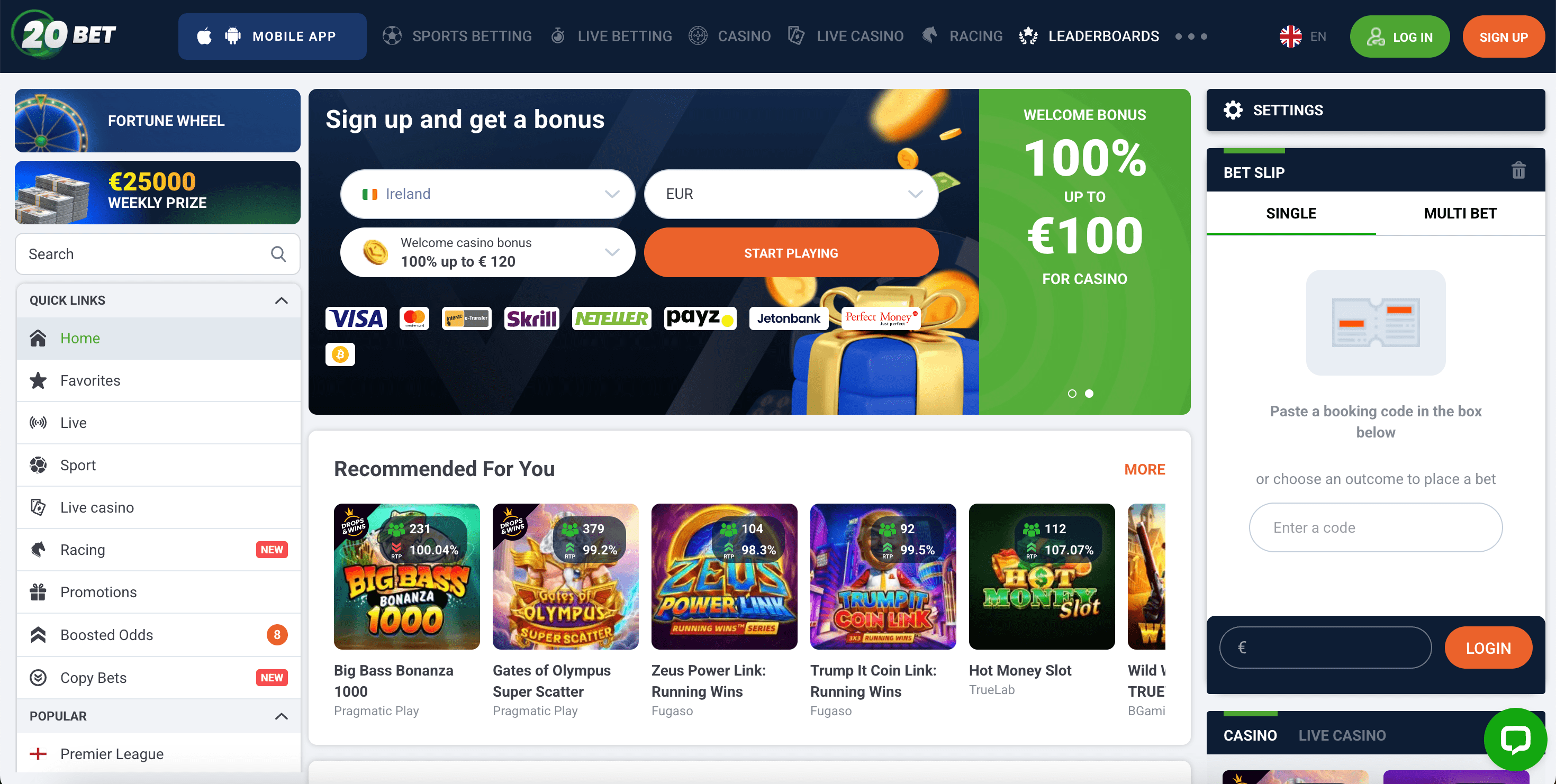 20 bet main page
