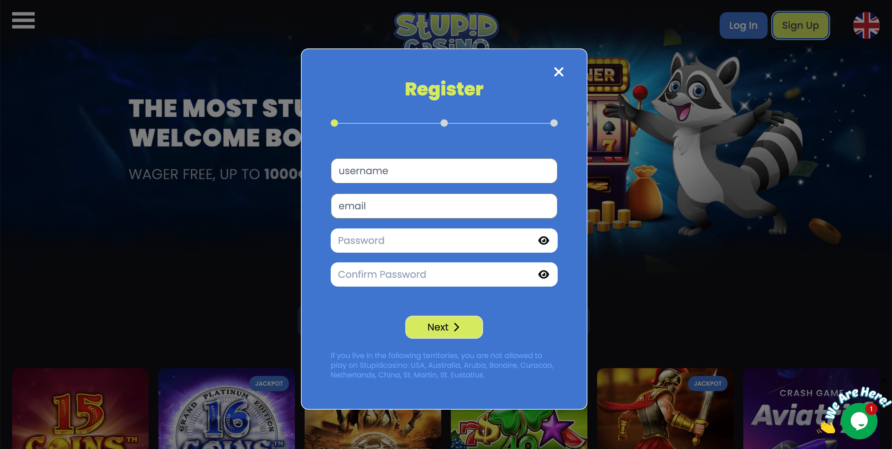 stupid casino registration