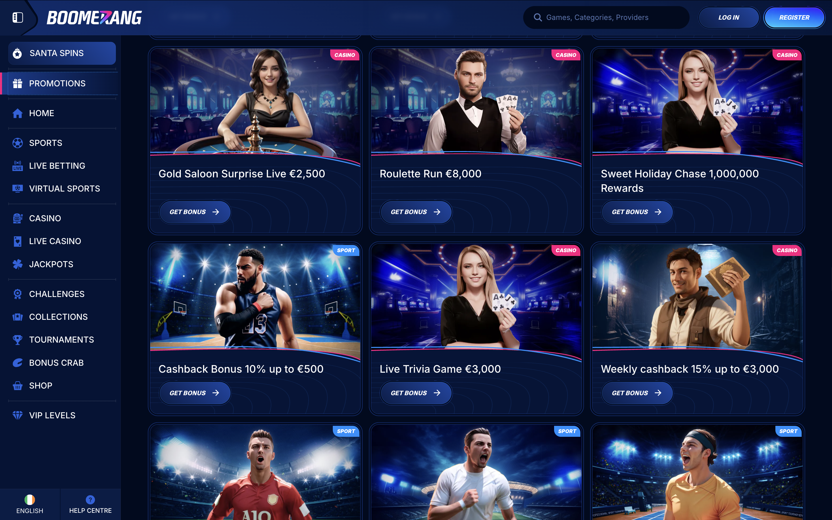 Casino Bonuses at BoomerangBet Banner