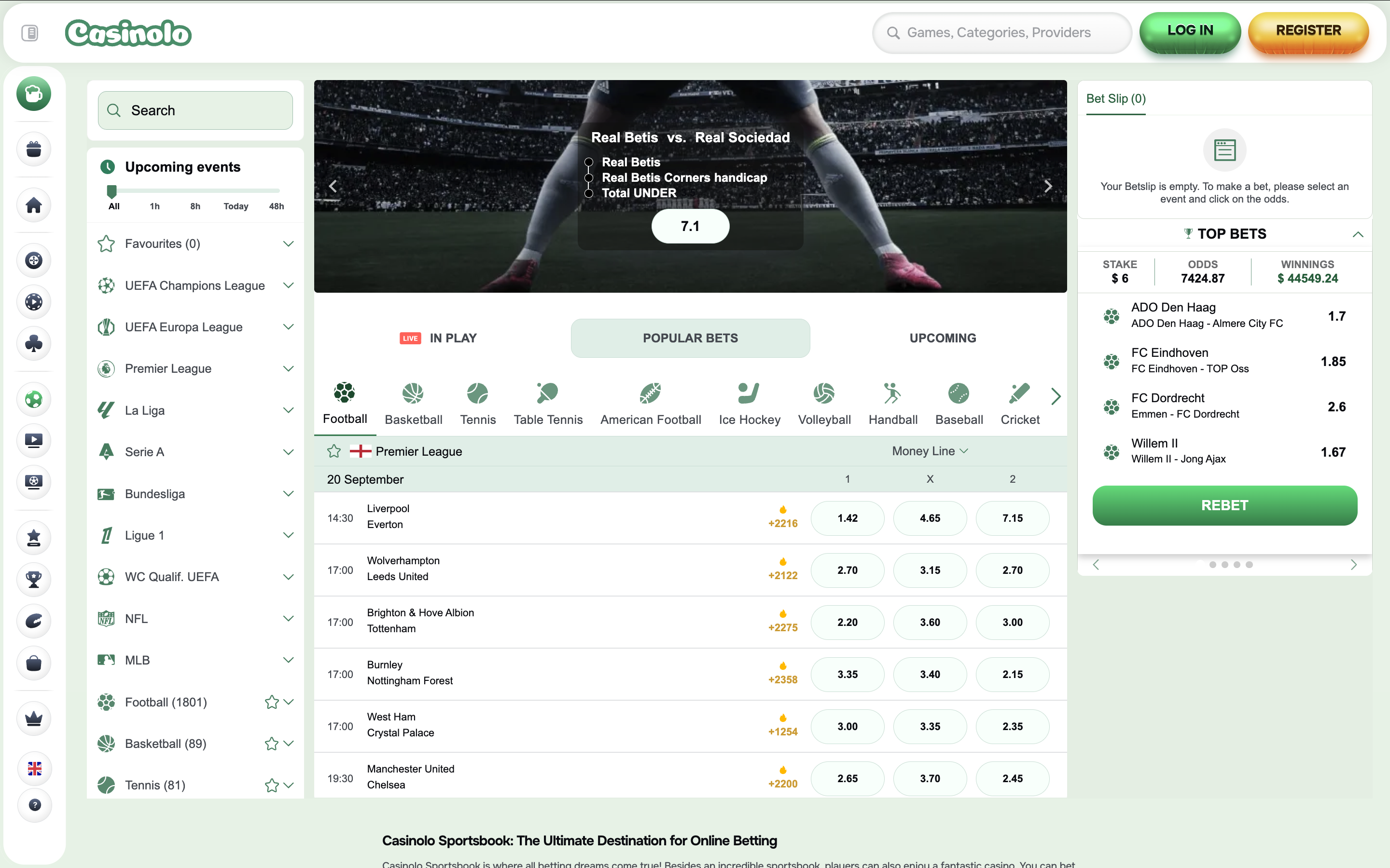 Sports Betting at Casinolo Banner