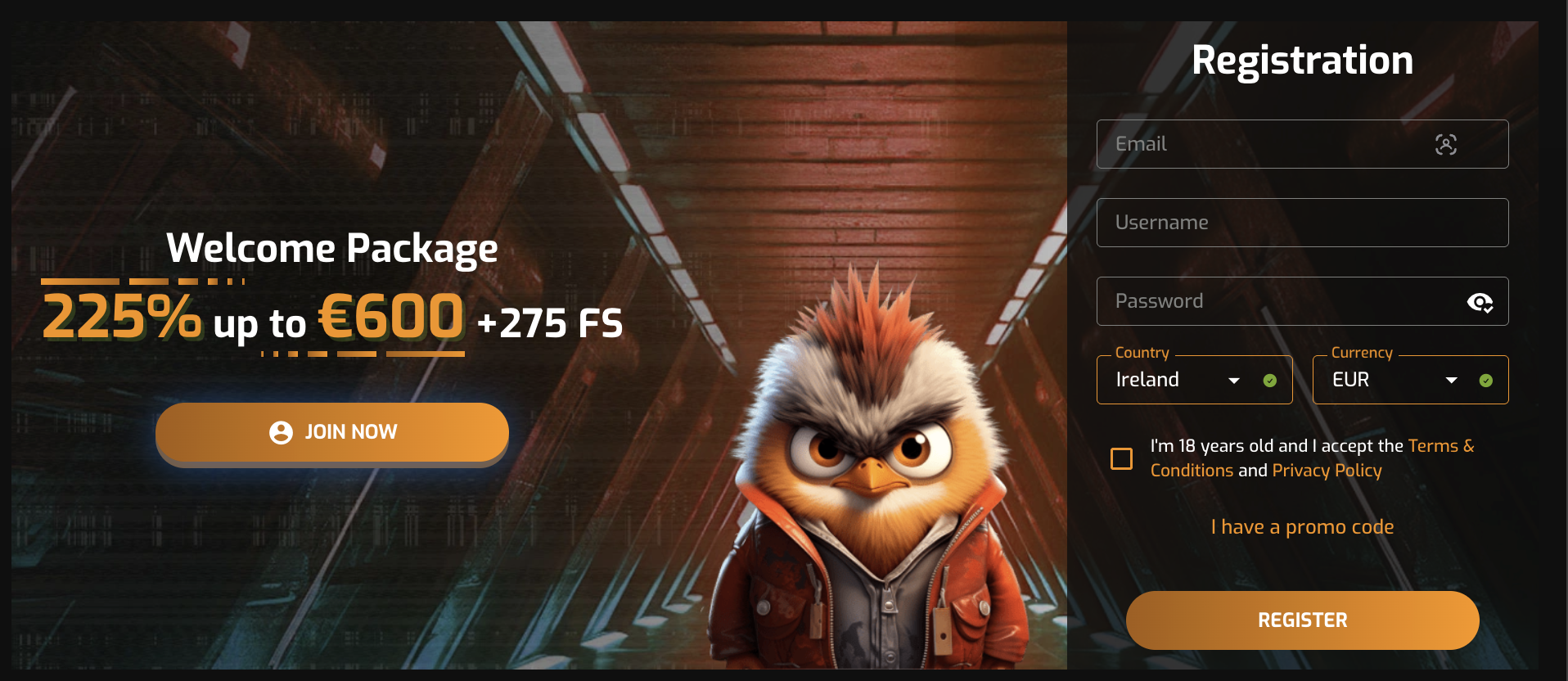 Registration at Hugo Casino Banner