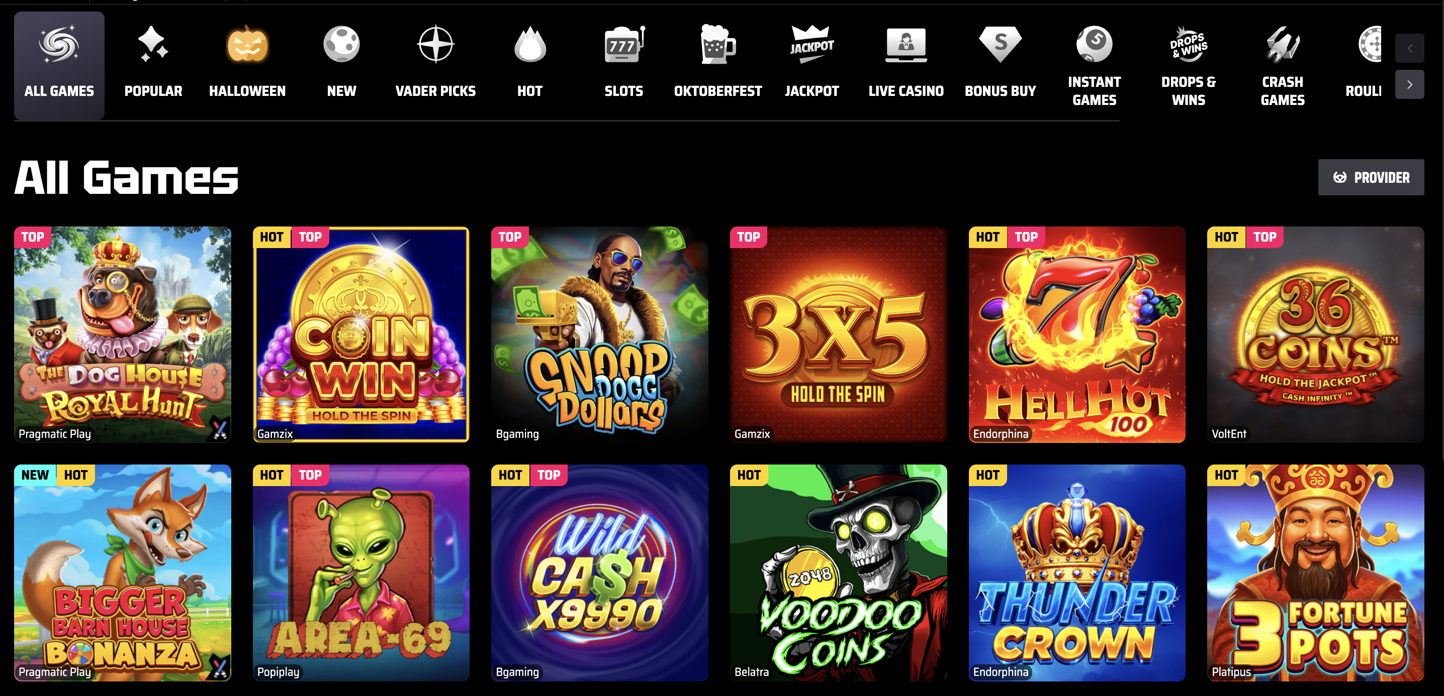 Slotsvader Online Casino Games Banner